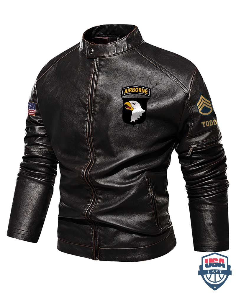 101st Airborne Division Rendezvous with Destiny Button Collar Leather Jacket - HVSun