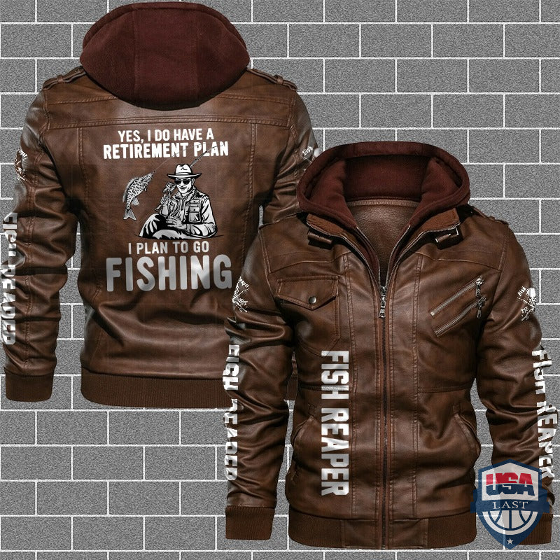 Yes I Do Have A Retirement Plan I Plan To Go Fishing Leather Jacket - HVsun