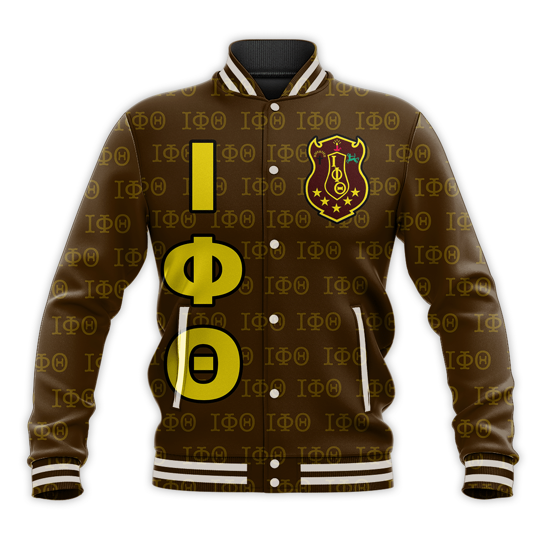 Fraternity Jacket - Iota Phi Theta Monogram Patterns Baseball Jacket
