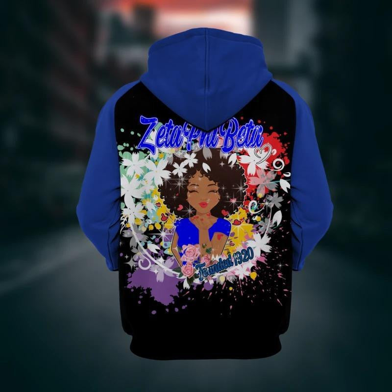Sorority Hoodie - Zeta Phi Beta Rainbow Flower Girl Hoodie