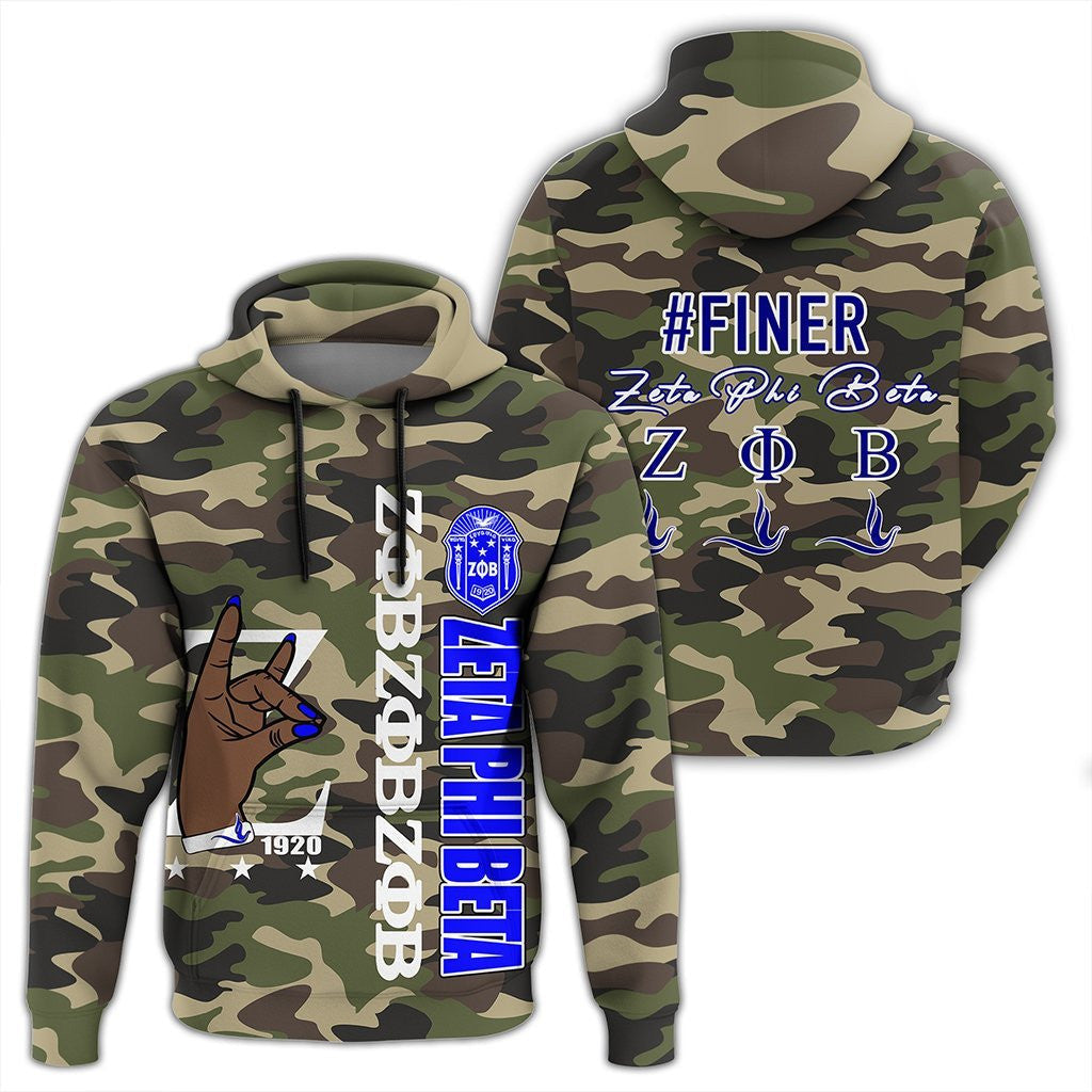 Sorority Hoodie - Zeta Phi Beta Camouflage Style Pullover Hoodie