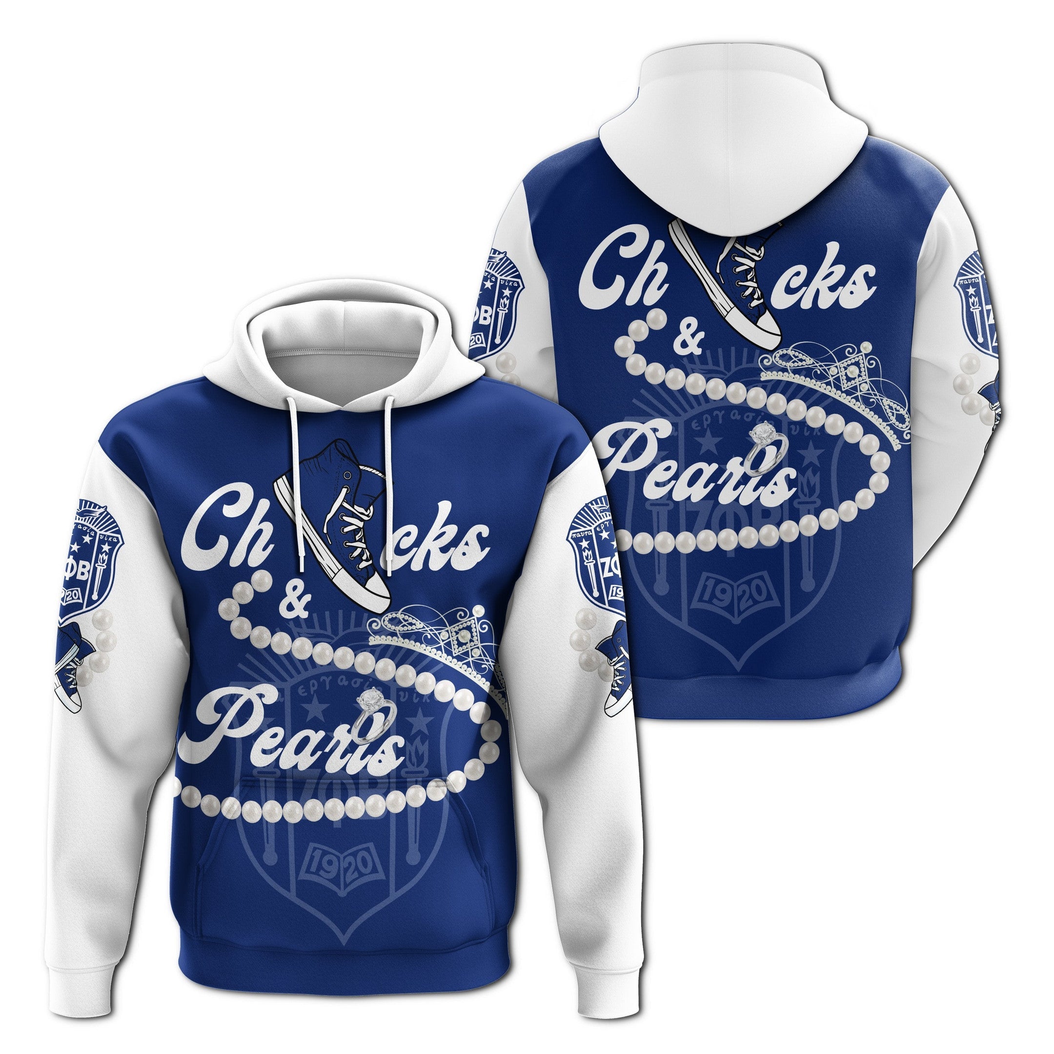 Sorority Hoodie - Zeta Phi Beta Chucks And Pearls Pullover Hoodie K.H Pearls