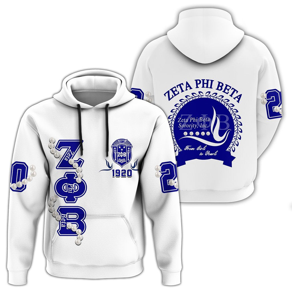 Sorority Hoodie - Zeta Phi Beta Pearl White Pullover Hoodie