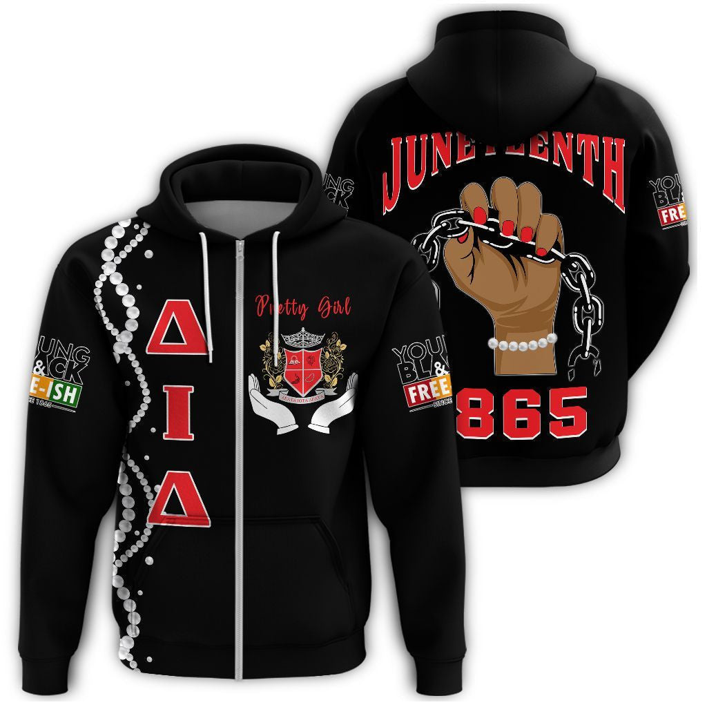 Sorority Hoodie - Juneteenth Delta Iota Delta Pretty Girl Zipper Hoodie