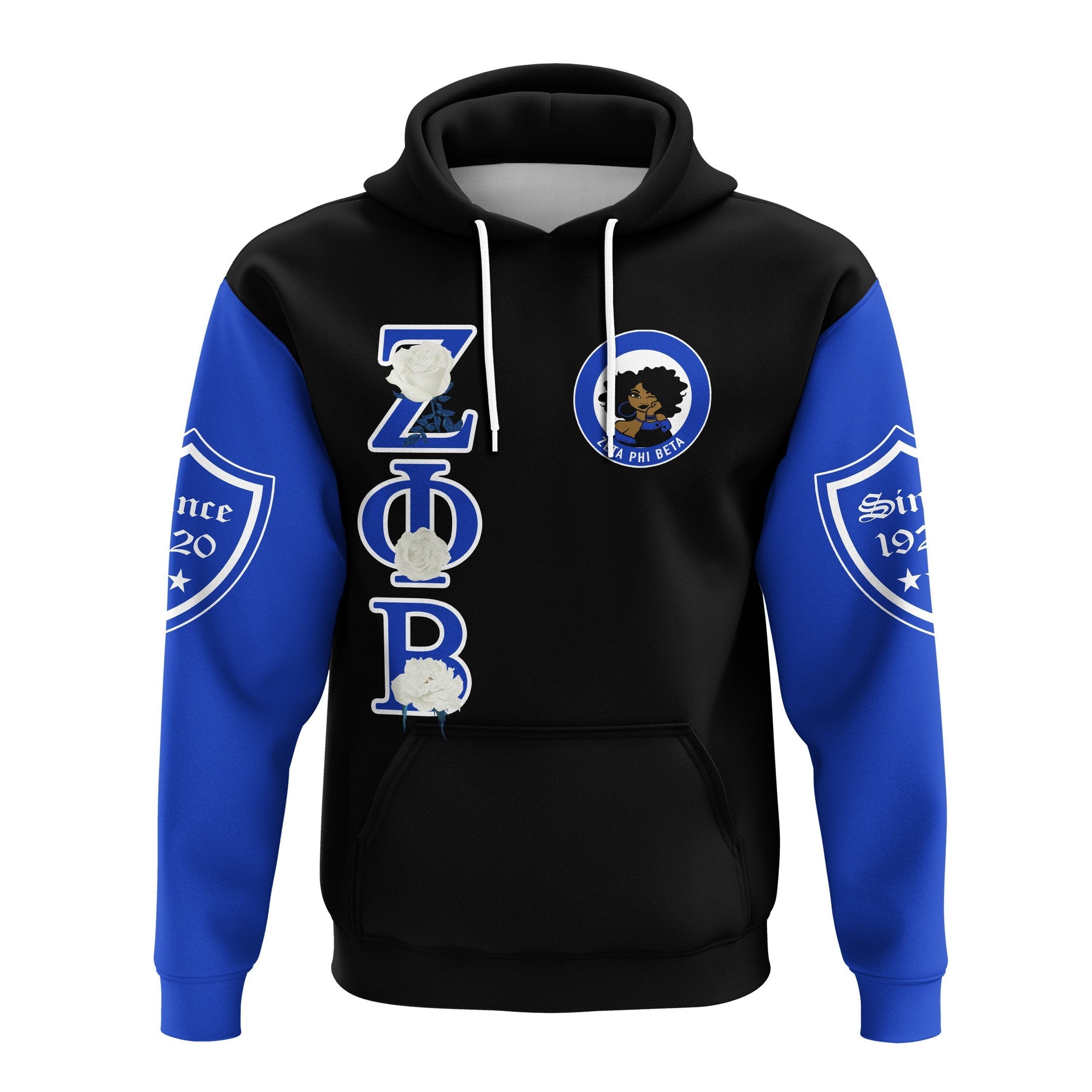 Sorority Hoodie - Zeta Phi Beta White Rose Pullover Hoodie