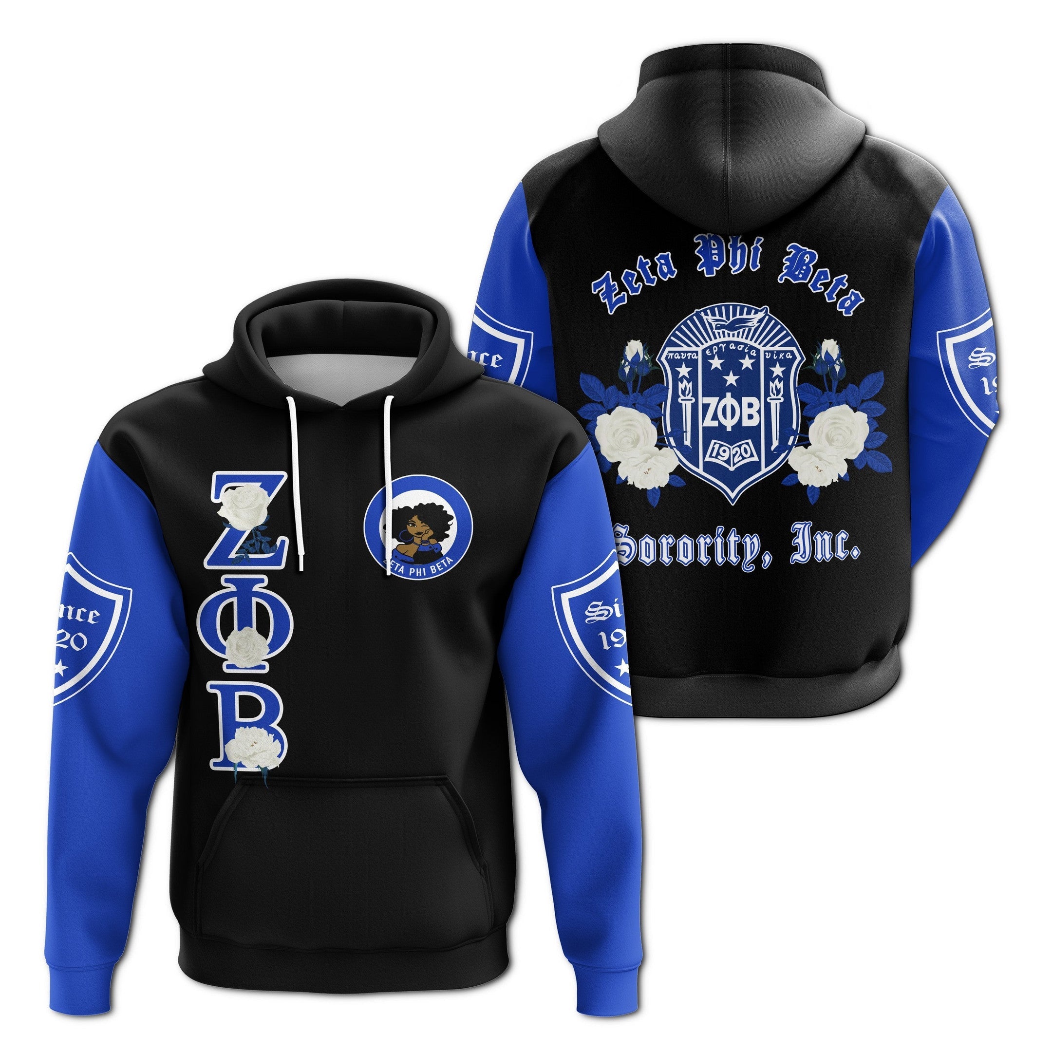 Sorority Hoodie - Zeta Phi Beta White Rose Pullover Hoodie