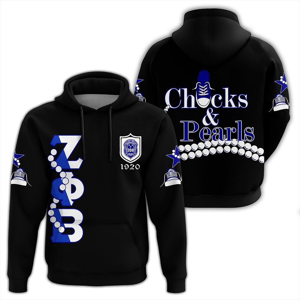 Sorority Hoodie - Zeta Phi Beta Pearls K.H Chucks n Pearls Pullover Hoodie