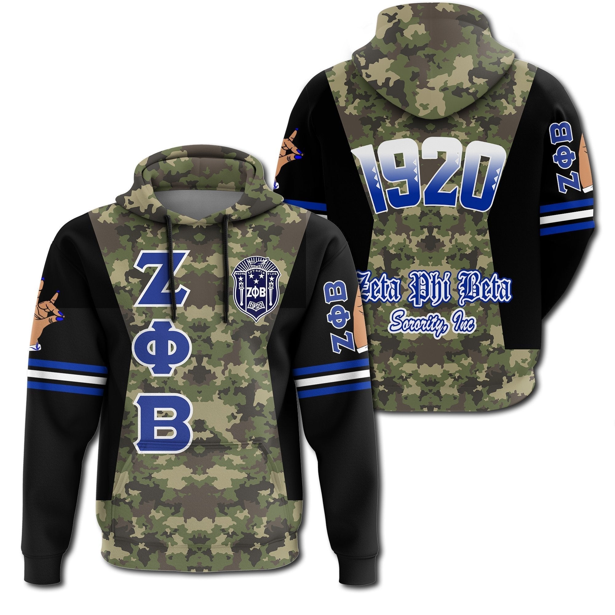 Sorority Hoodie - Zeta Phi Beta Sorority Camouflage Hoodie