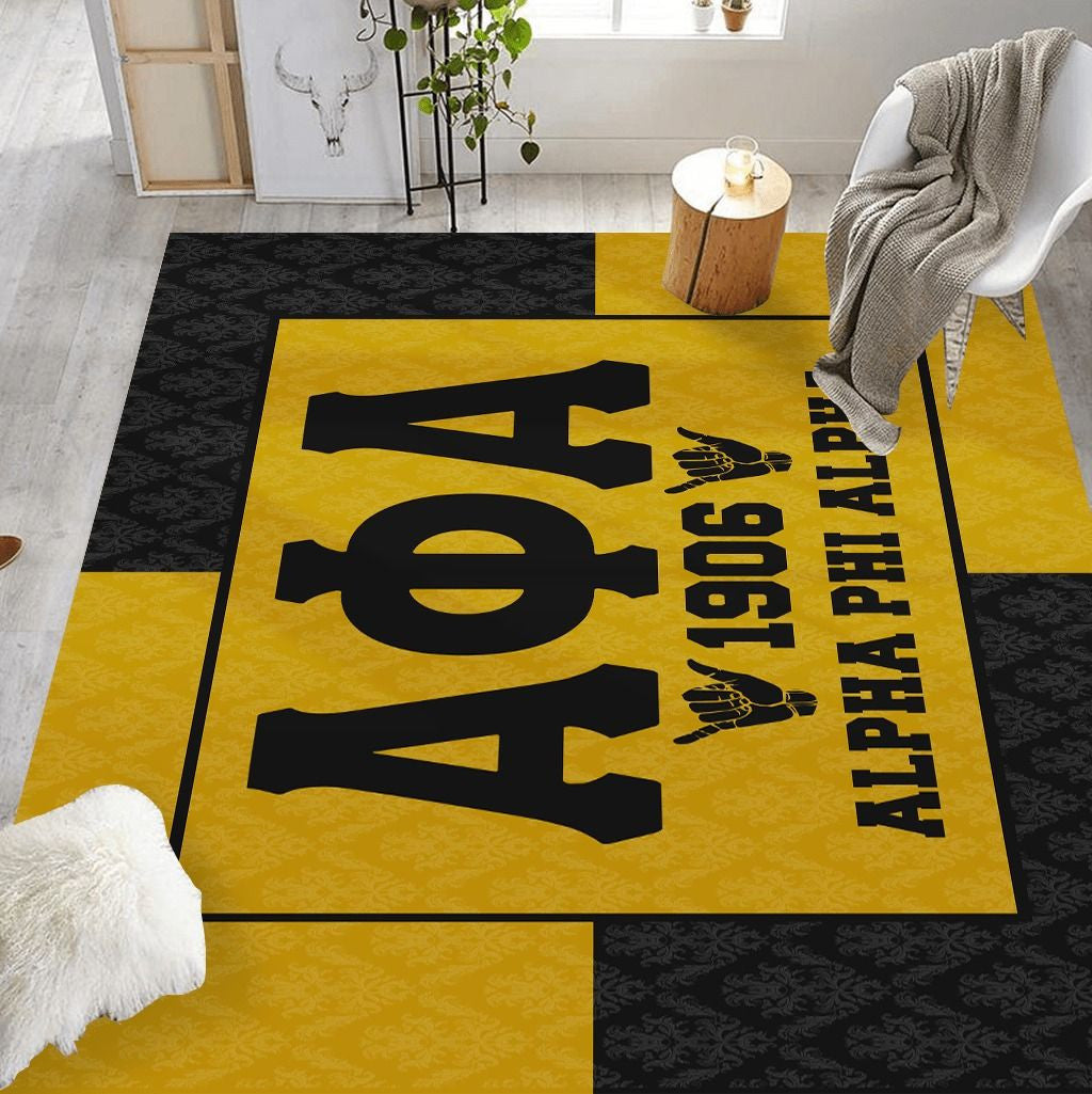 Fraternity Area Rug - Royal Black Gold Alpha Phi Alpha Area Rug