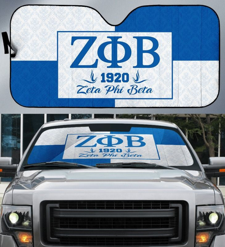 Sorority Sun Shade - Royal Zeta Phi Beta Blue White Car Sun Shade