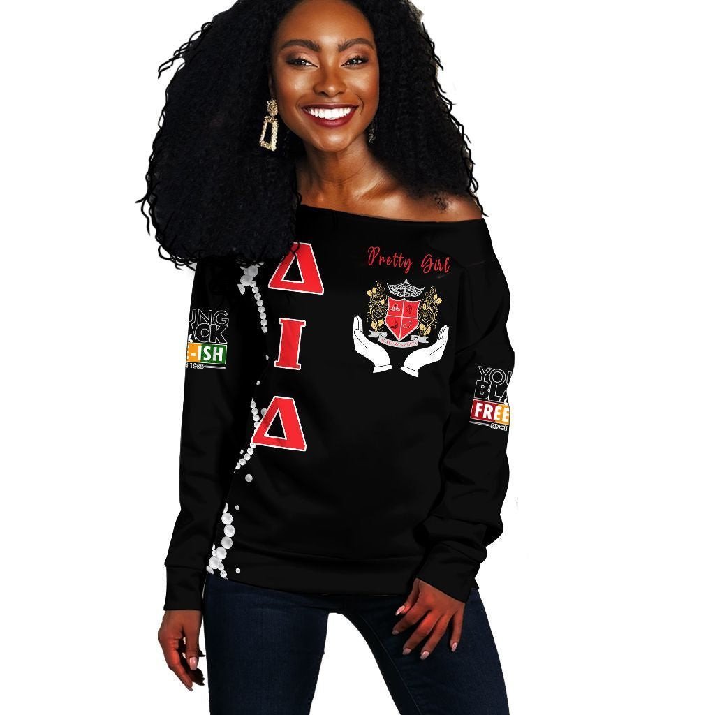 Sorority Sweatshirt - Juneteenth Delta Iota Delta Pretty Girl Women Off Shoulder