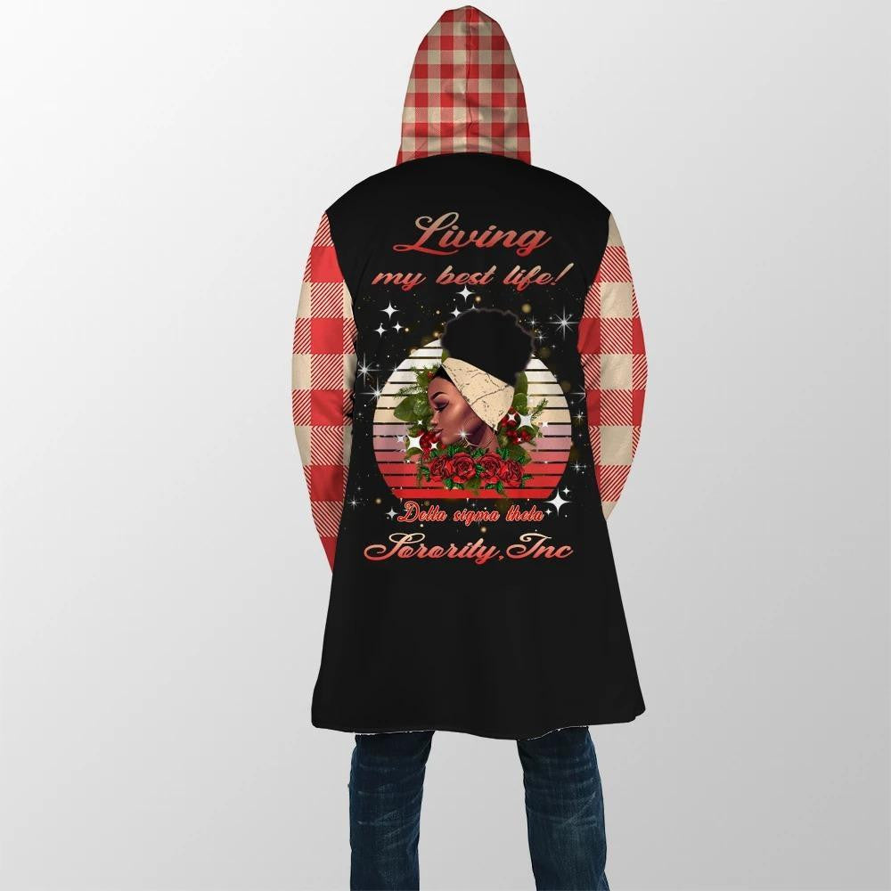 Sorority Hooded Coat - Living My Best Life Delta Sigma Theta Hooded Coat