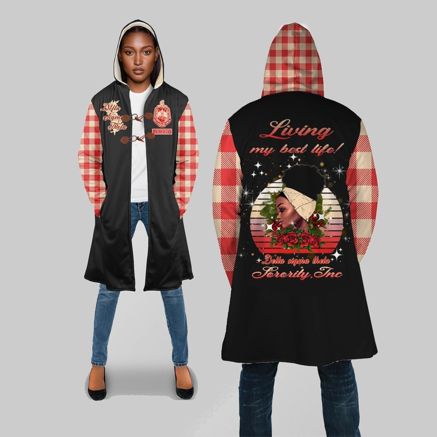 Sorority Hooded Coat - Living My Best Life Delta Sigma Theta Hooded Coat