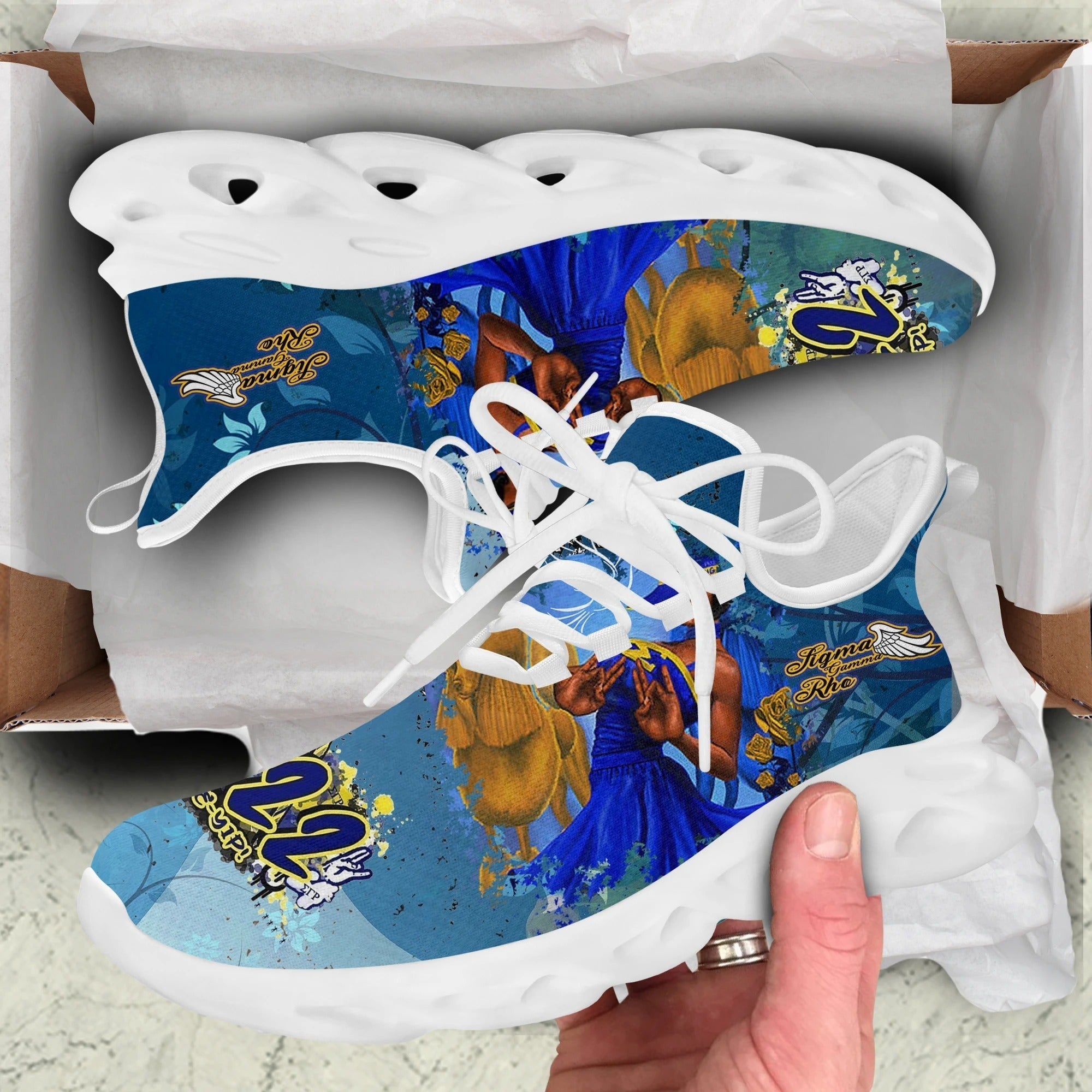 Sorority Footwear - Sigma Gamma Rho Woman Makes Hand Sign Clunky Sneakers