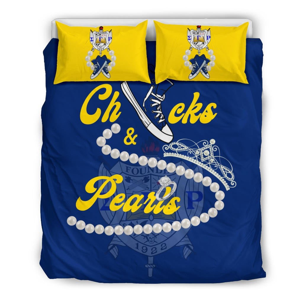Sorority Bedding Set - Sigma Gamma Rho Chucks And Pearls Duvet Cover & Pillow Cases K.H Pearls