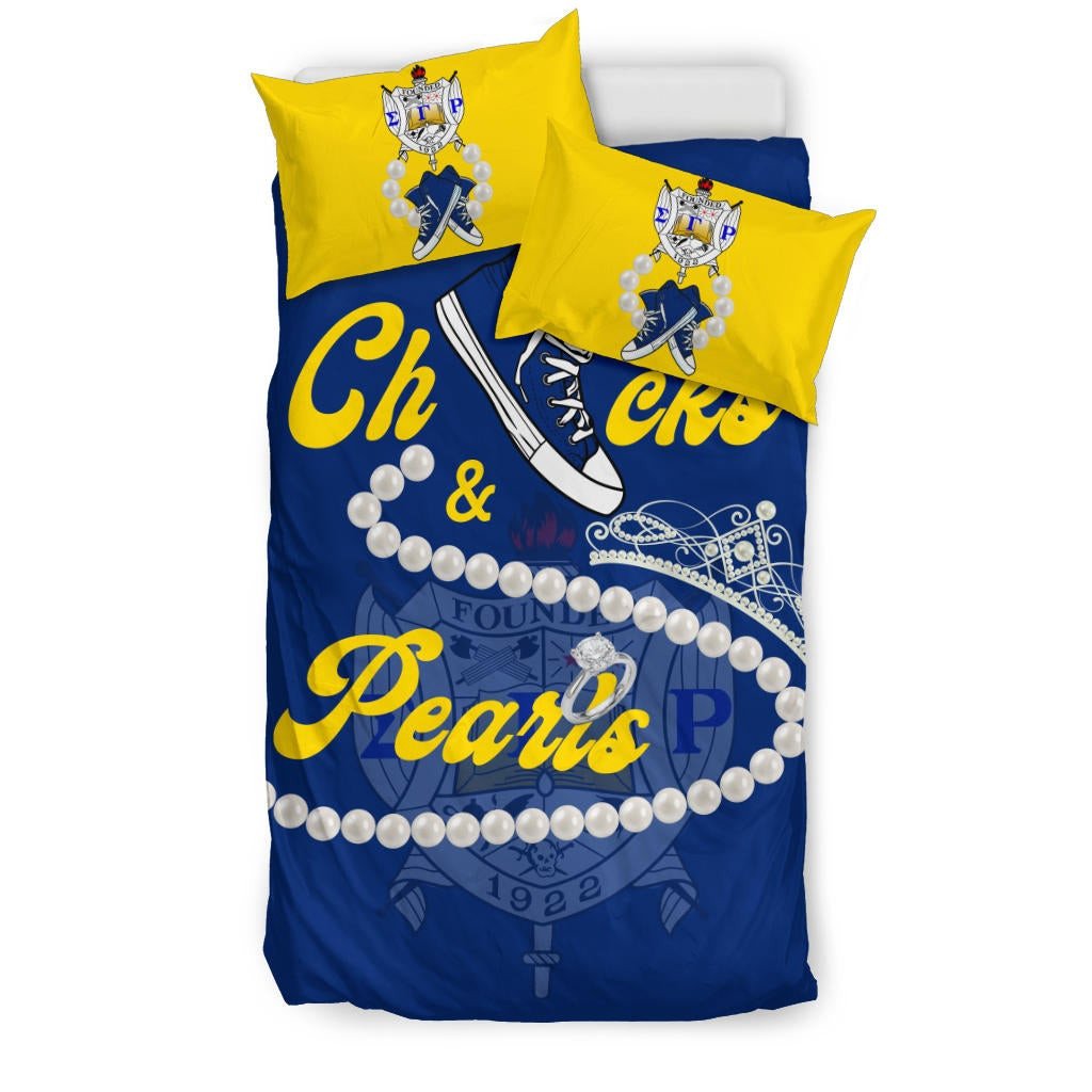 Sorority Bedding Set - Sigma Gamma Rho Chucks And Pearls Duvet Cover & Pillow Cases K.H Pearls