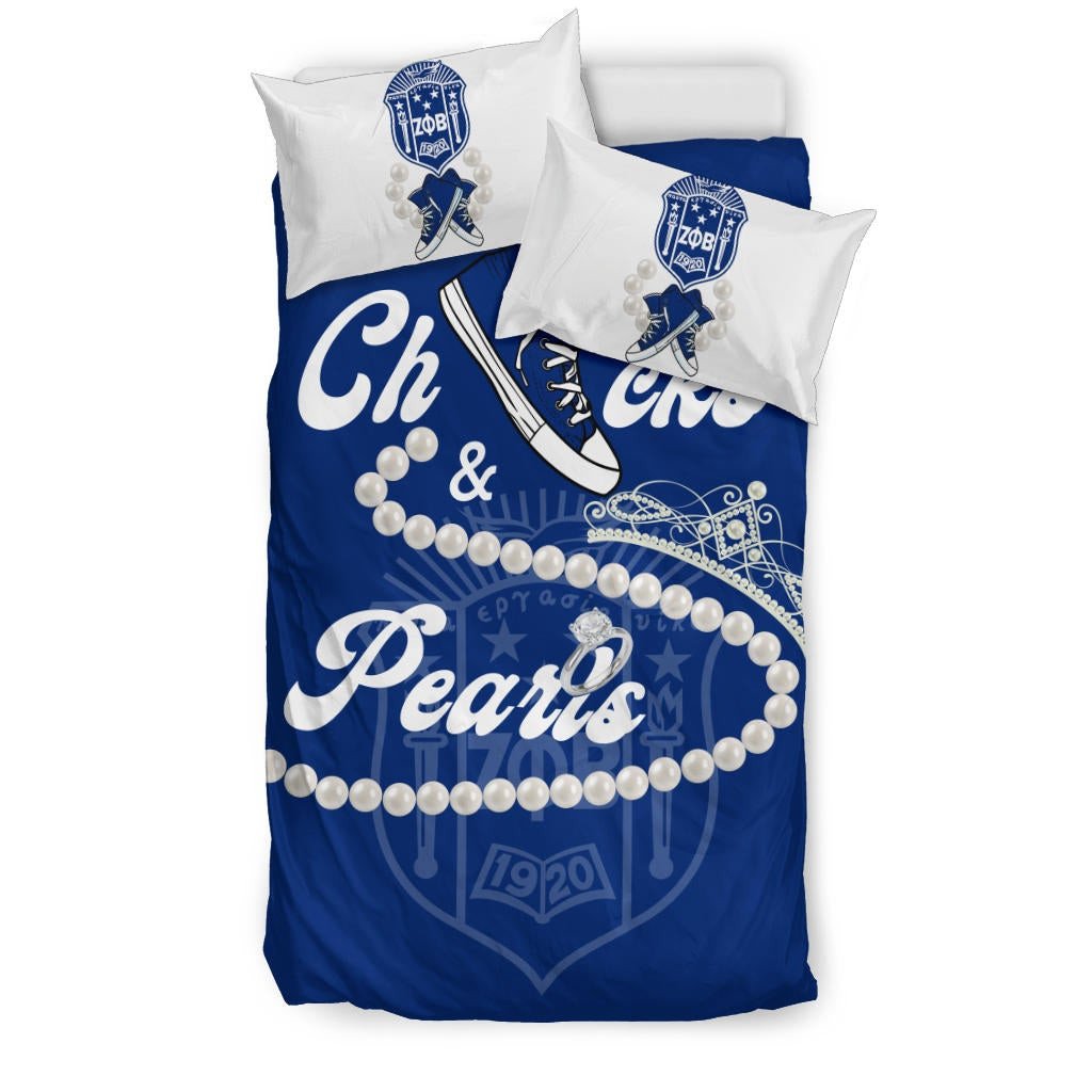Sorority Bedding Set - Zeta Phi Beta Chucks And Pearls Duvet Cover & Pillow Cases K.H Pearls