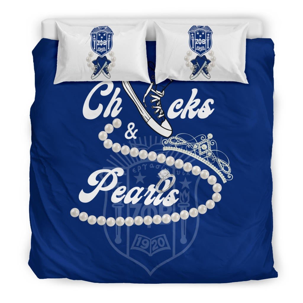 Sorority Bedding Set - Zeta Phi Beta Chucks And Pearls Duvet Cover & Pillow Cases K.H Pearls