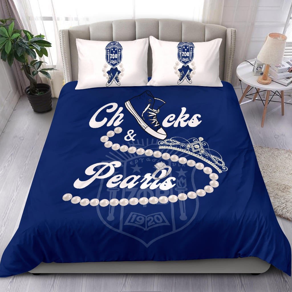 Sorority Bedding Set - Zeta Phi Beta Chucks And Pearls Duvet Cover & Pillow Cases K.H Pearls