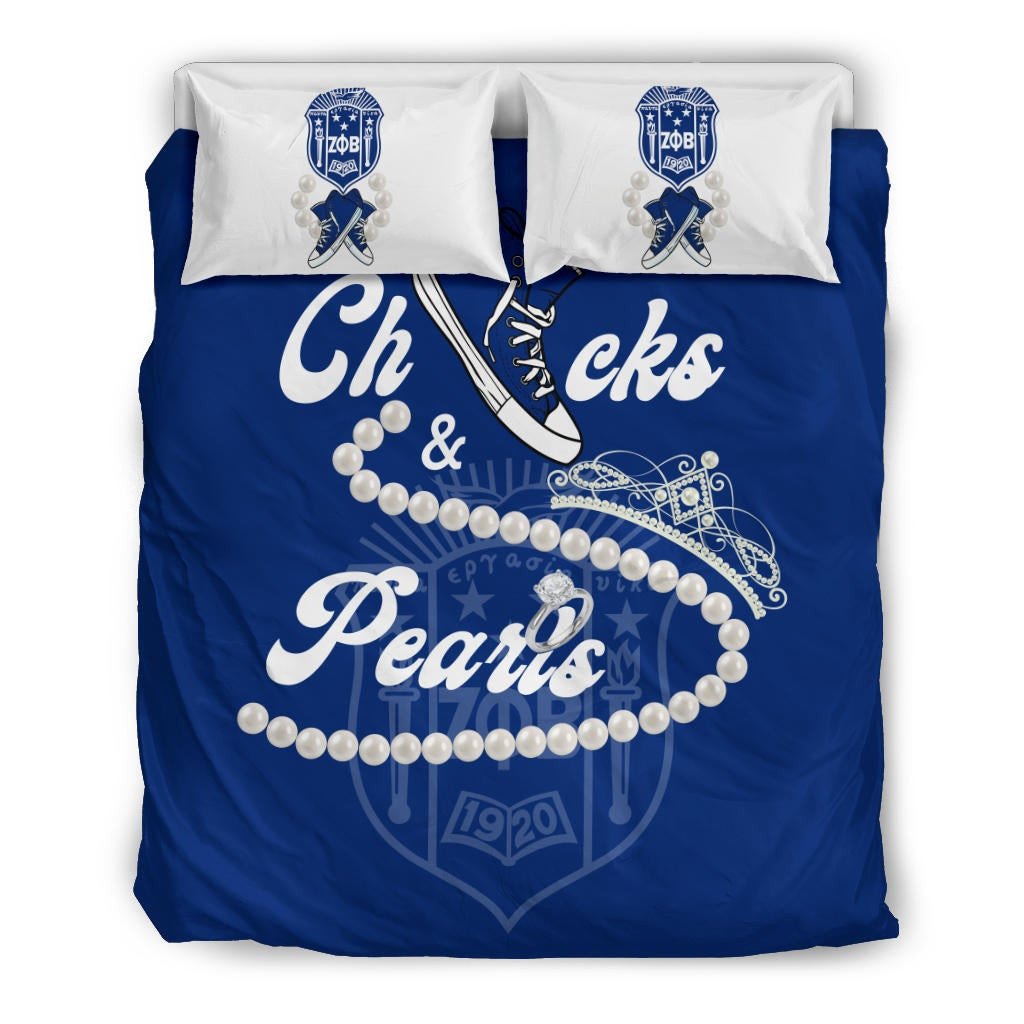 Sorority Bedding Set - Zeta Phi Beta Chucks And Pearls Duvet Cover & Pillow Cases K.H Pearls