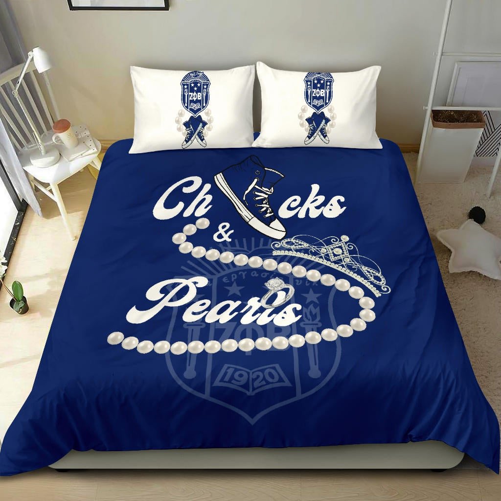 Sorority Bedding Set - Zeta Phi Beta Chucks And Pearls Duvet Cover & Pillow Cases K.H Pearls