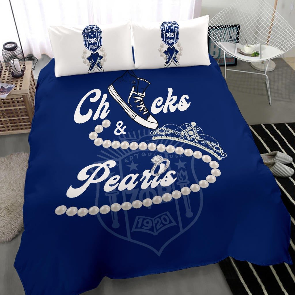 Sorority Bedding Set - Zeta Phi Beta Chucks And Pearls Duvet Cover & Pillow Cases K.H Pearls