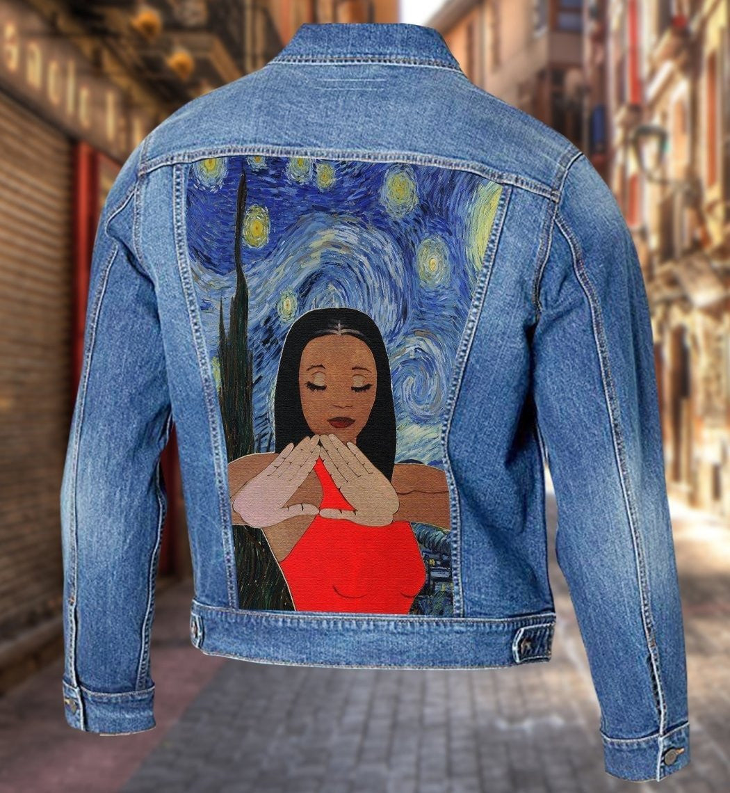 Sorority Jacket - Delta Sigma Theta Starry Night Painting Denim Jacket