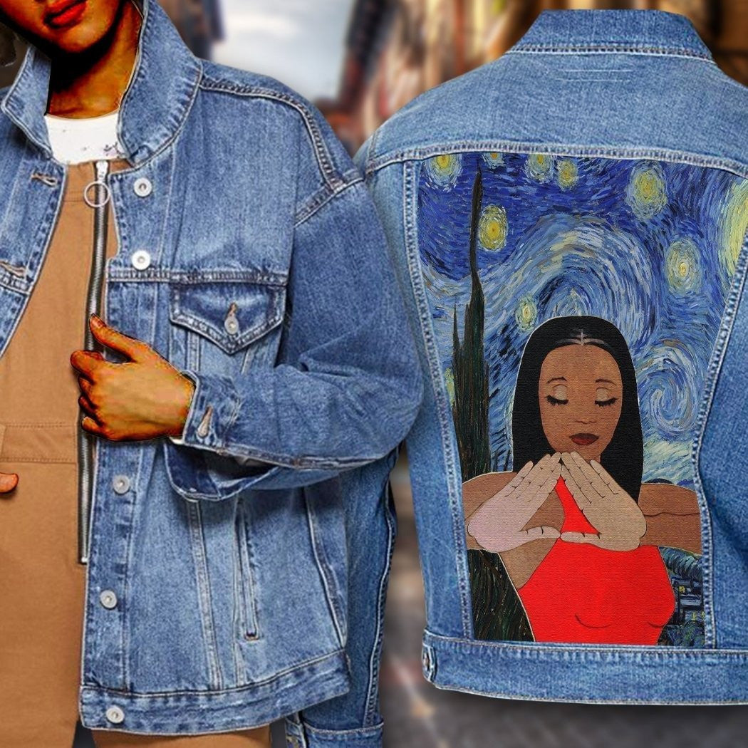 Sorority Jacket - Delta Sigma Theta Starry Night Painting Denim Jacket