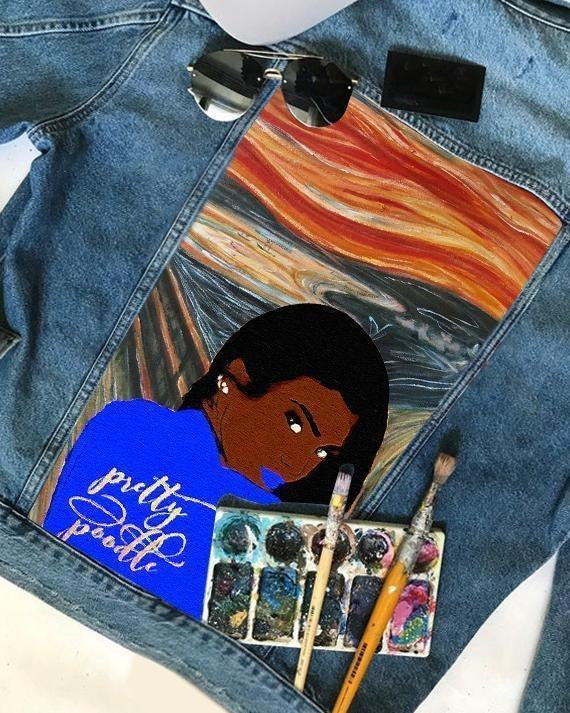 Sorority Jacket - Sigma Gamma Rho Scream Painting Denim Jacket
