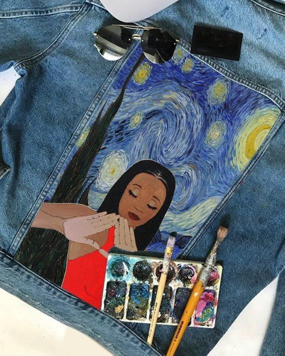 Sorority Jacket - Delta Sigma Theta Starry Night Painting Denim Jacket