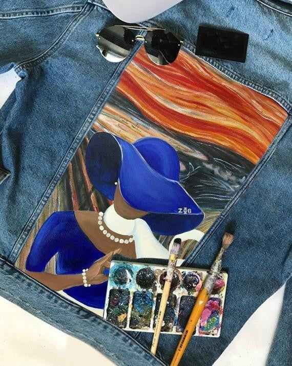 Sorority Jacket - Zeta Phi Beta Scream Painting Denim Jacket