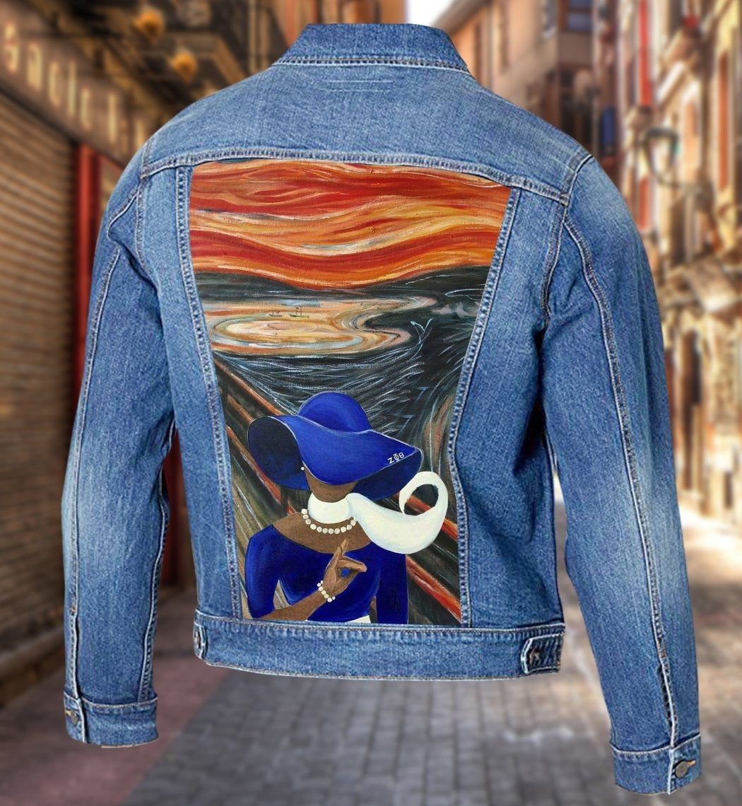 Sorority Jacket - Zeta Phi Beta Scream Painting Denim Jacket