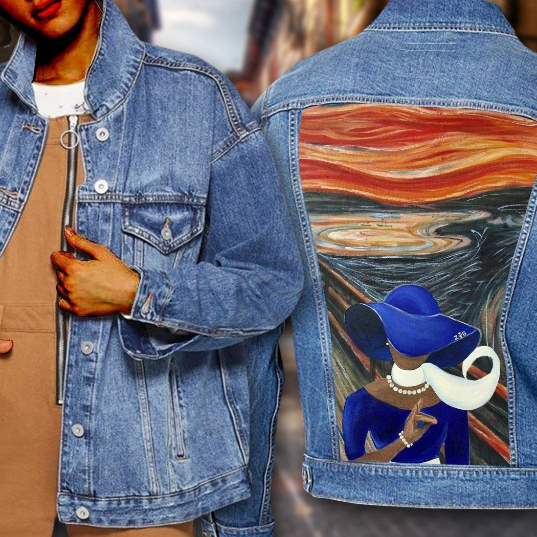 Sorority Jacket - Zeta Phi Beta Scream Painting Denim Jacket