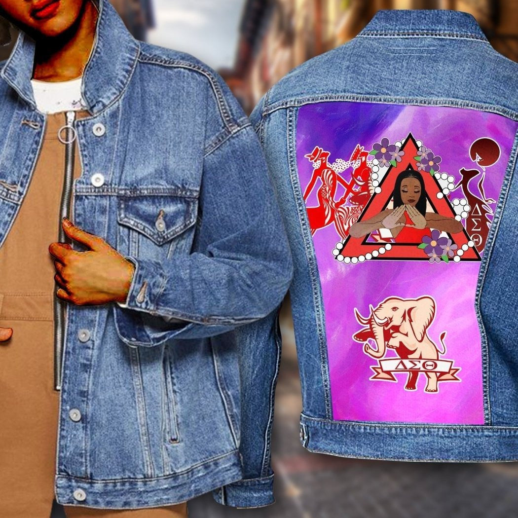 Sorority Jacket - Elephant Pearls Delta Sigma Theta Denim Jacket