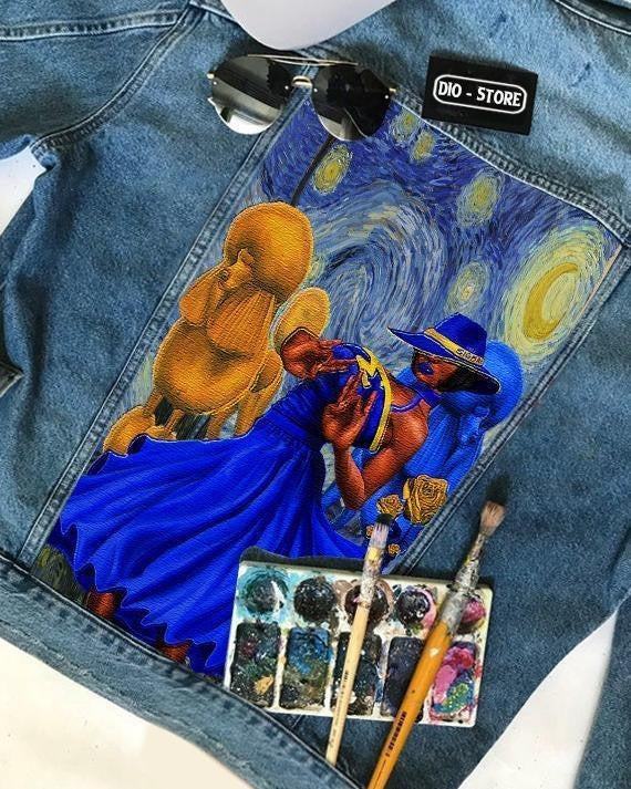 Sorority Jacket - Sigma Gamma Rho Starry Night Painting Denim Jacket