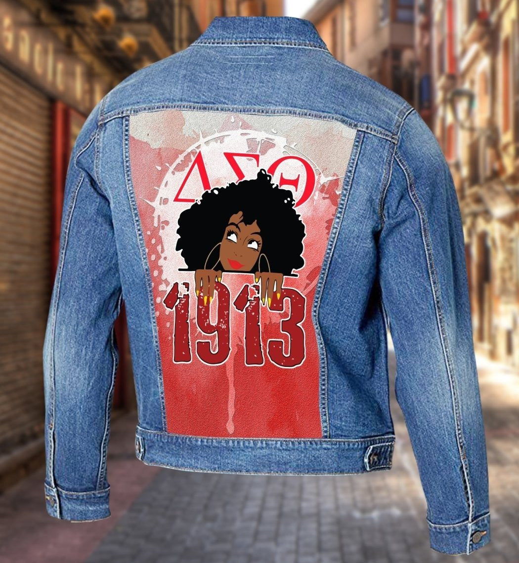 Sorority Jacket - Cute Girl Delta Sigma Theta Denim Jacket