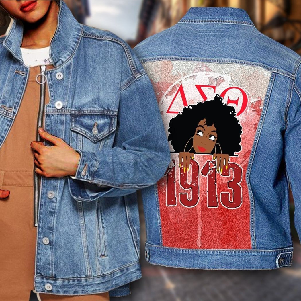 Sorority Jacket - Cute Girl Delta Sigma Theta Denim Jacket