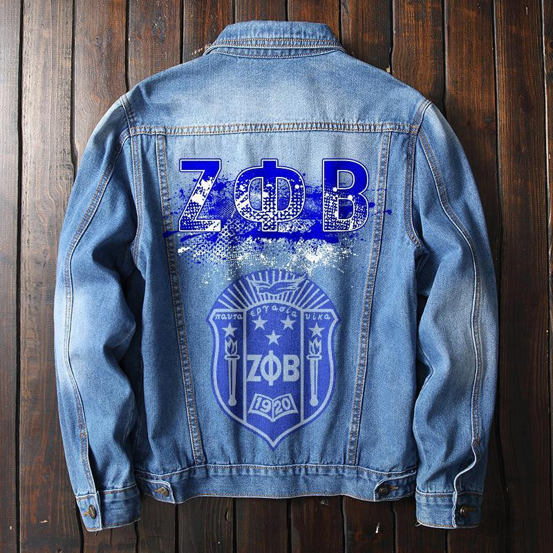 Sorority Jacket - Zeta Phi Beta Denim Jacket Smear Style