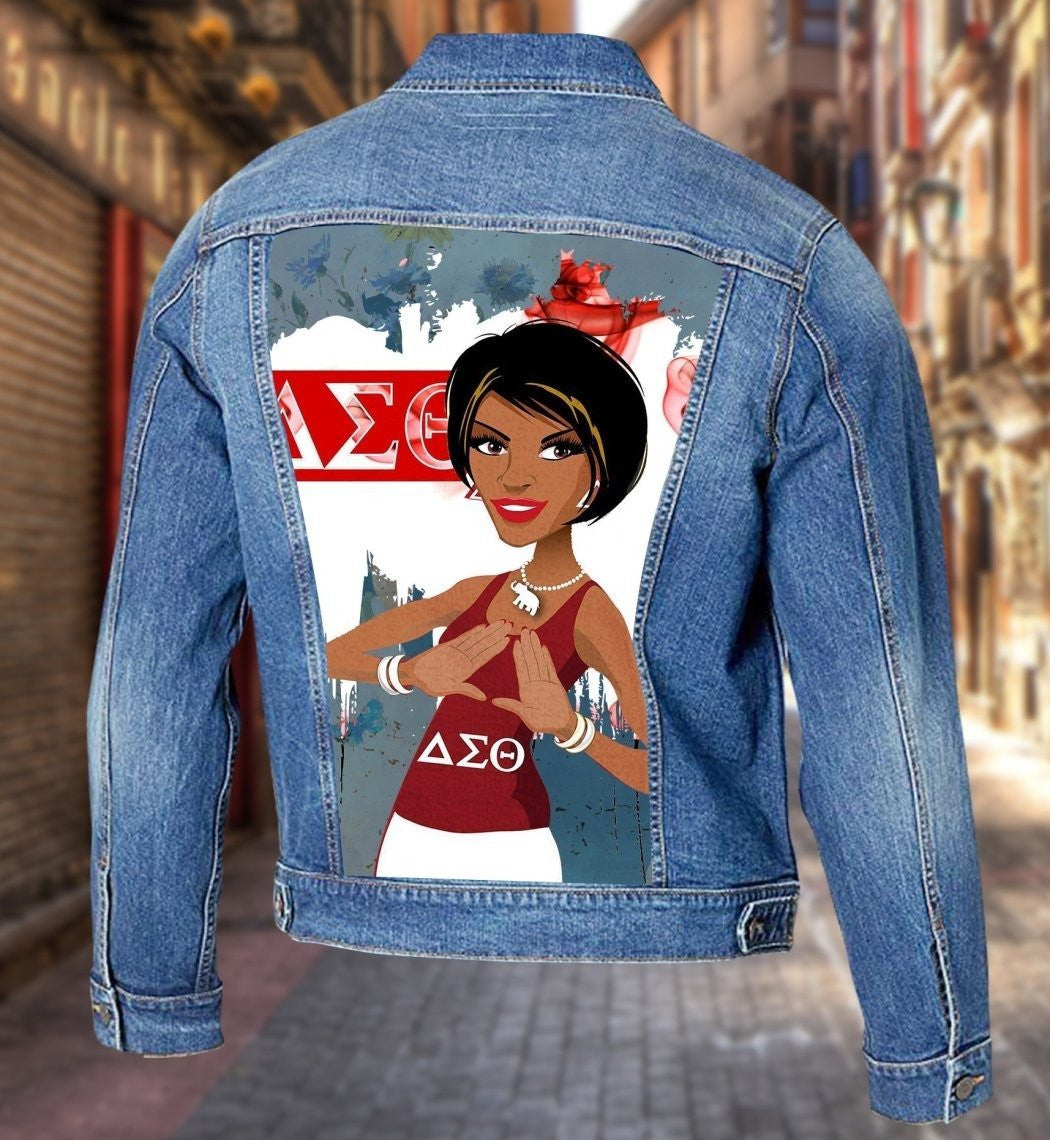 Sorority Jacket - Sisterhood Delta Sigma Theta Hand Sign Denim Jacket