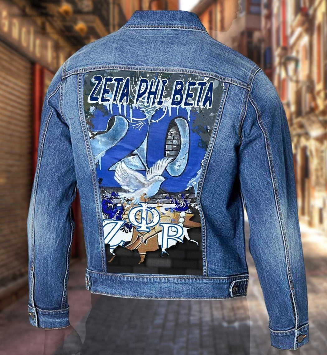 Sorority Jacket - Dove Zeta Phi Beta 1920 Painting Denim Jacket