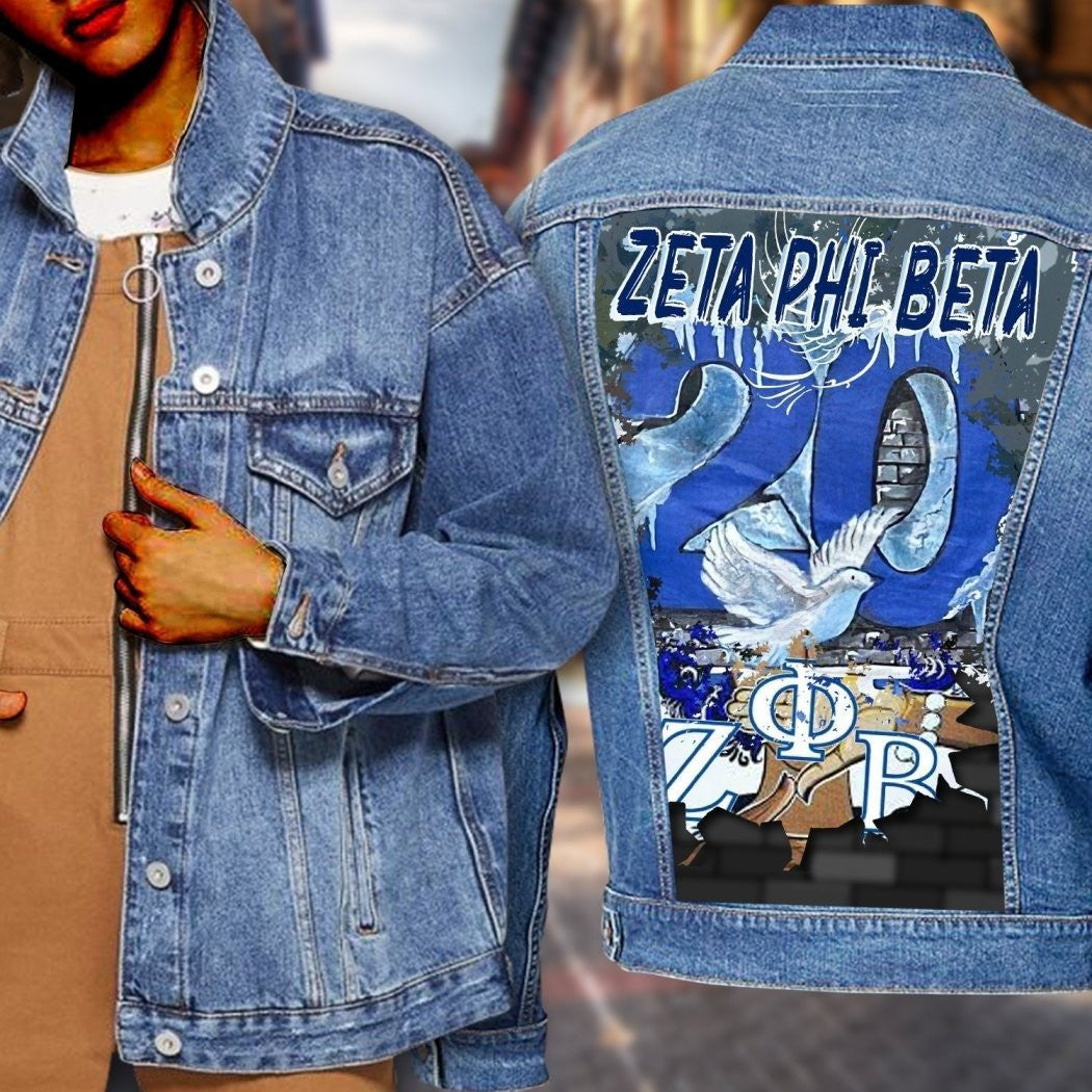Sorority Jacket - Dove Zeta Phi Beta 1920 Painting Denim Jacket