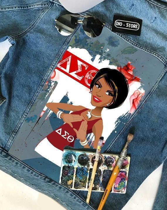 Sorority Jacket - Sisterhood Delta Sigma Theta Hand Sign Denim Jacket