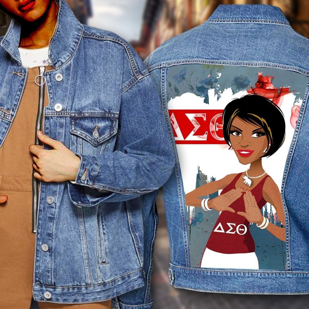 Sorority Jacket - Sisterhood Delta Sigma Theta Hand Sign Denim Jacket
