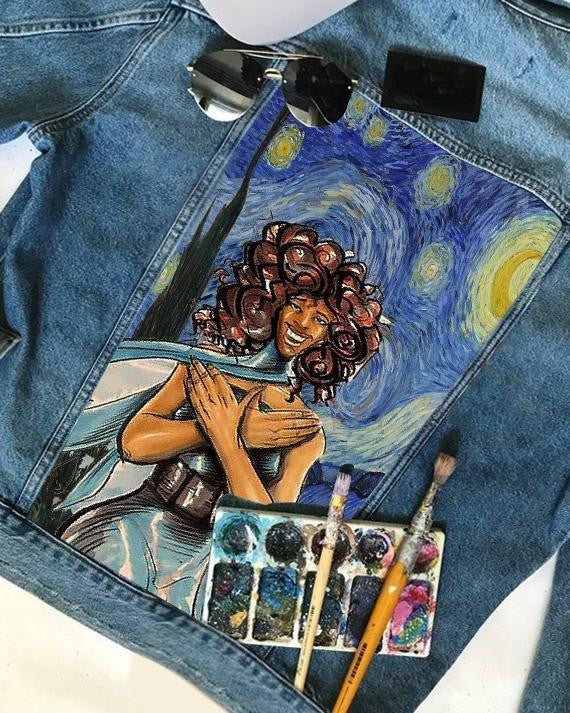 Sorority Jacket - Zeta Phi Beta Starry Night Painting Denim Jacket