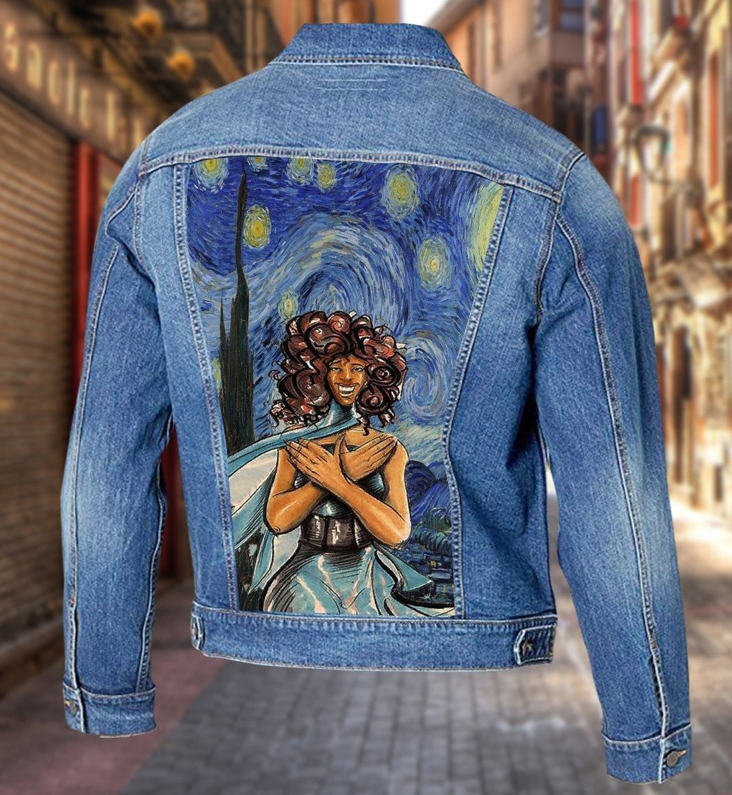 Sorority Jacket - Zeta Phi Beta Starry Night Painting Denim Jacket
