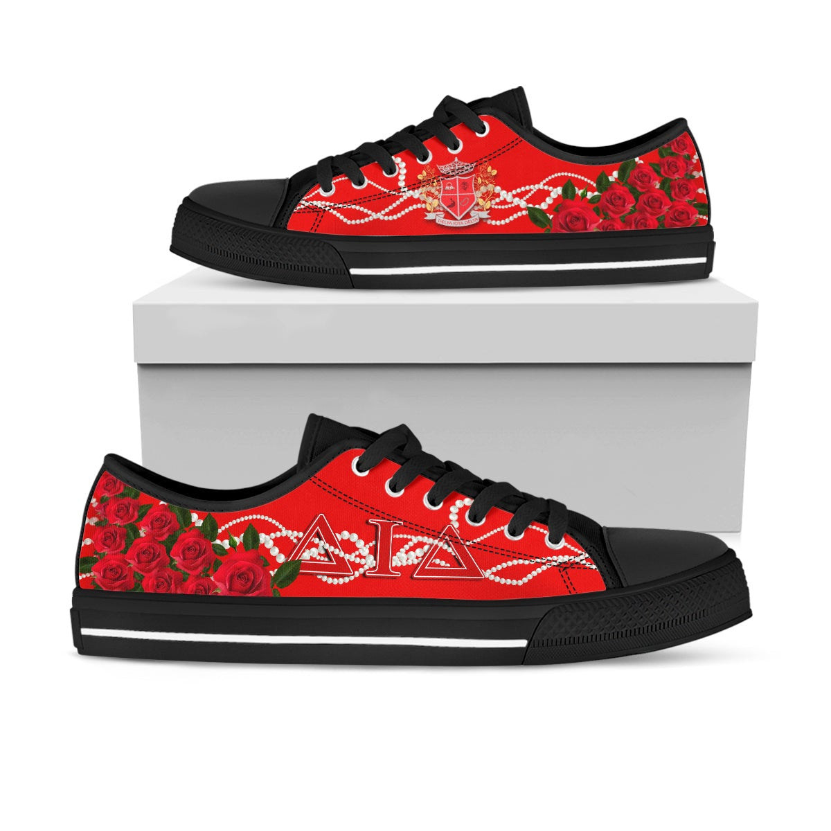 Sorority Footwear - Delta Iota Delta Rose Pearls Low Top Shoes Aud Style
