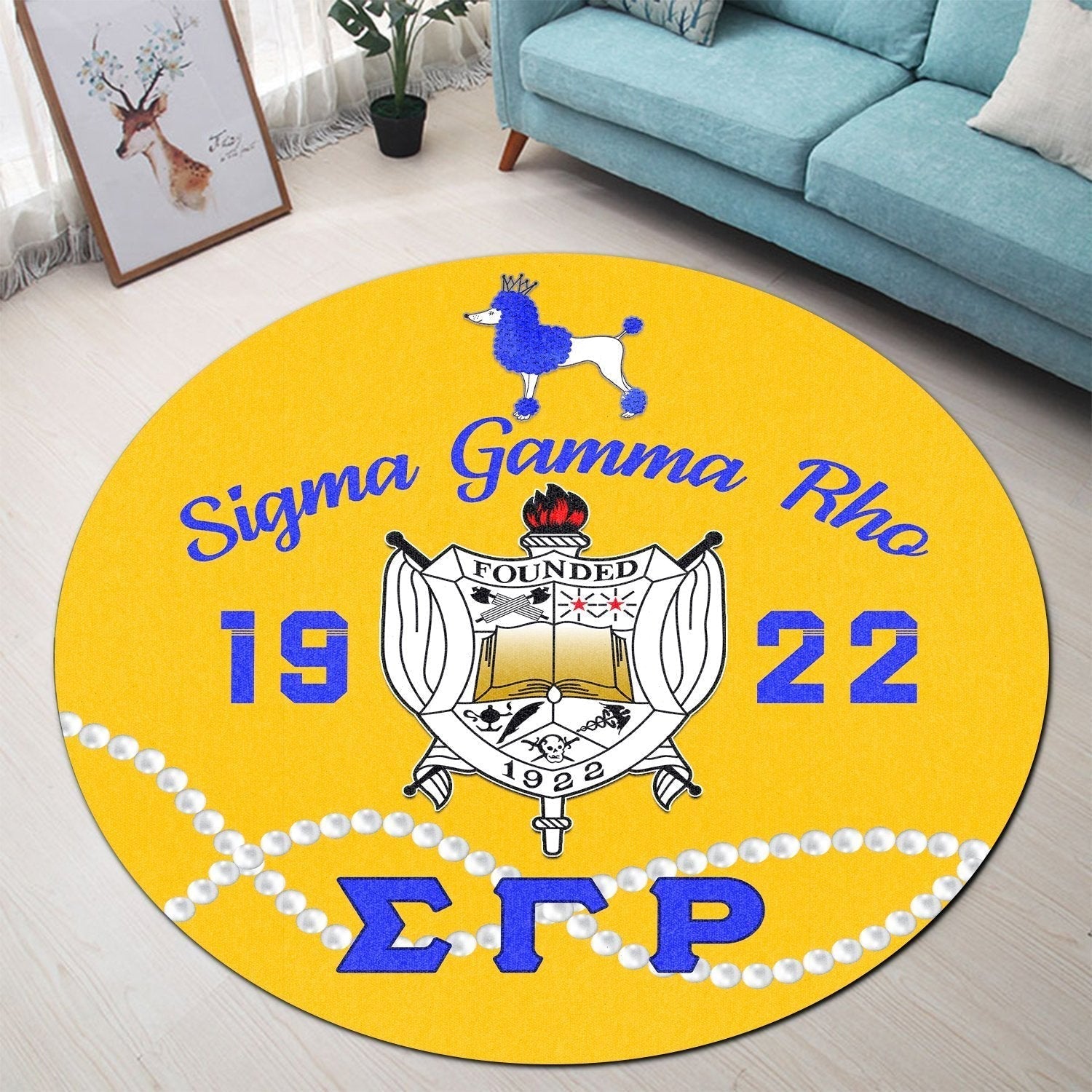 Sorority Carpet - Sigma Gamma Rho Round Carpet Yellow Tea Rose Version 02