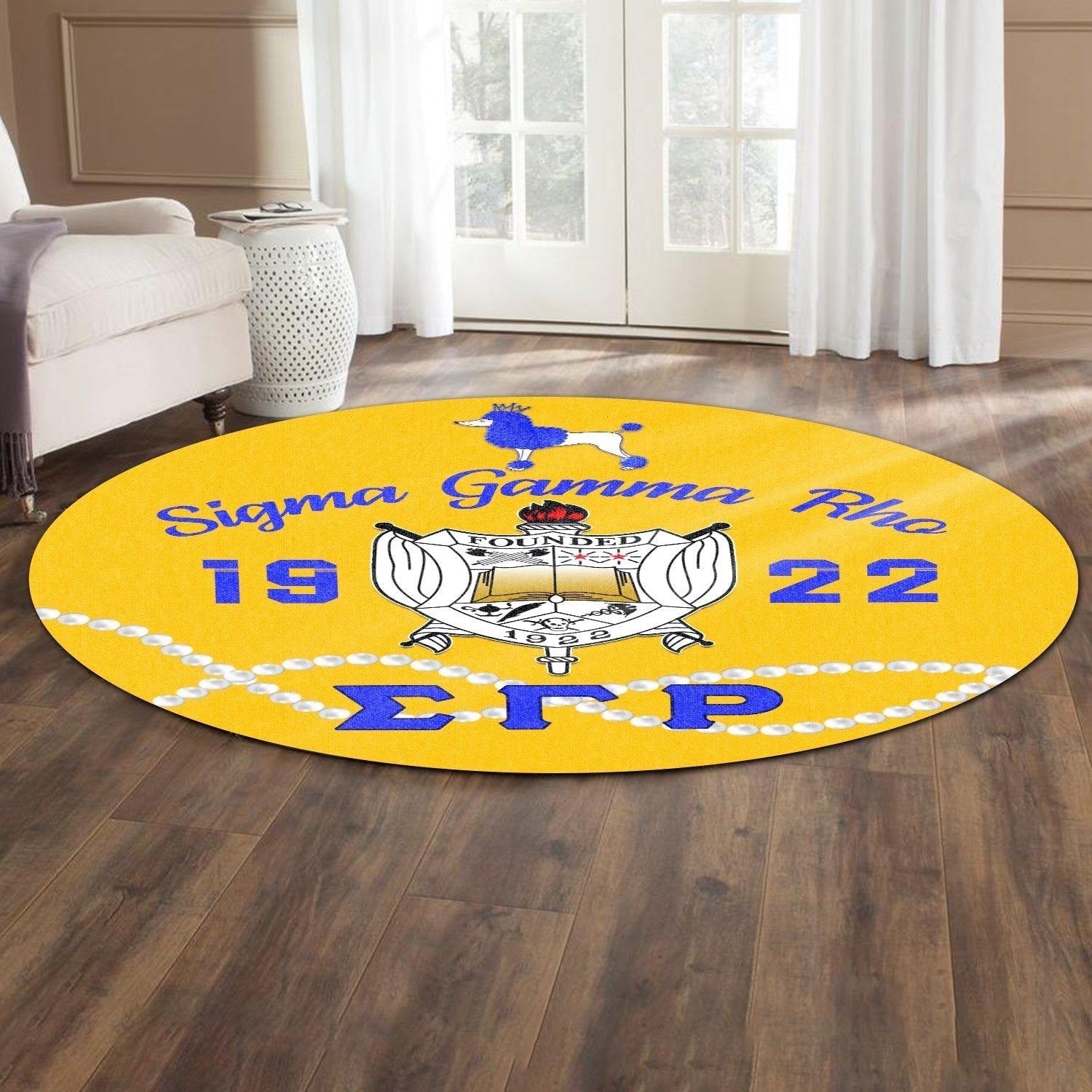 Sorority Carpet - Sigma Gamma Rho Round Carpet Yellow Tea Rose Version 02