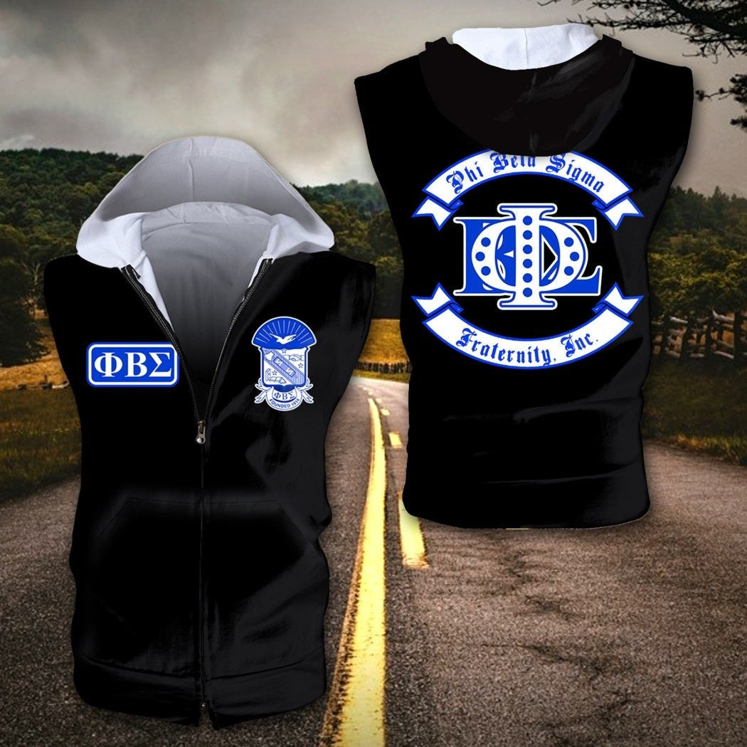 Fraternity Hoodie - PBS Phi Beta Sigma Fraternity Inc Zipper Sleeveless Hoodie