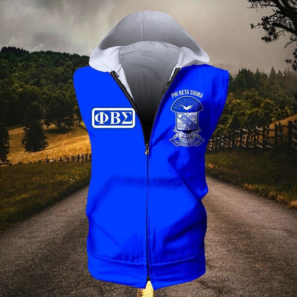 Fraternity Hoodie - Phi Beta Sigma Frat Inc 1914 Zipper Sleeveless Hoodie